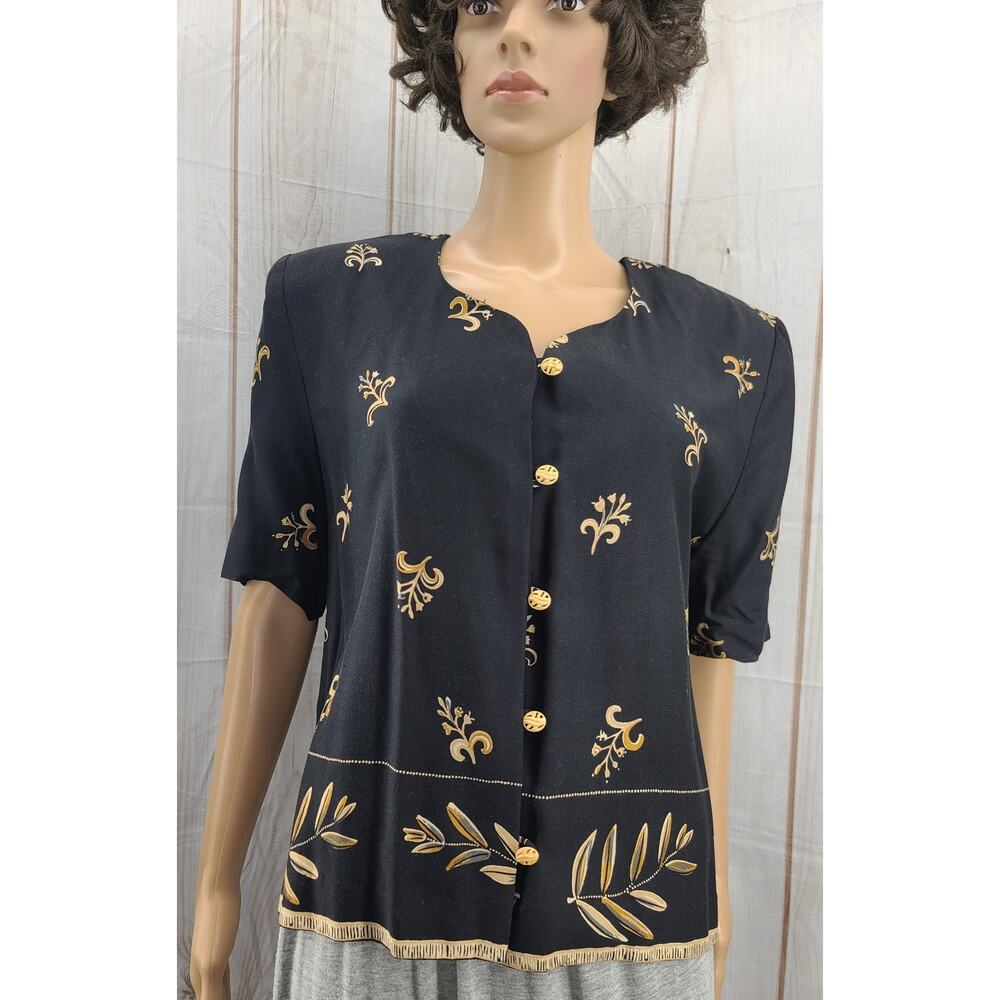 Lady Carol of NY Women's Button Up Rayon Blouse Sweetheart Neckline Vintage